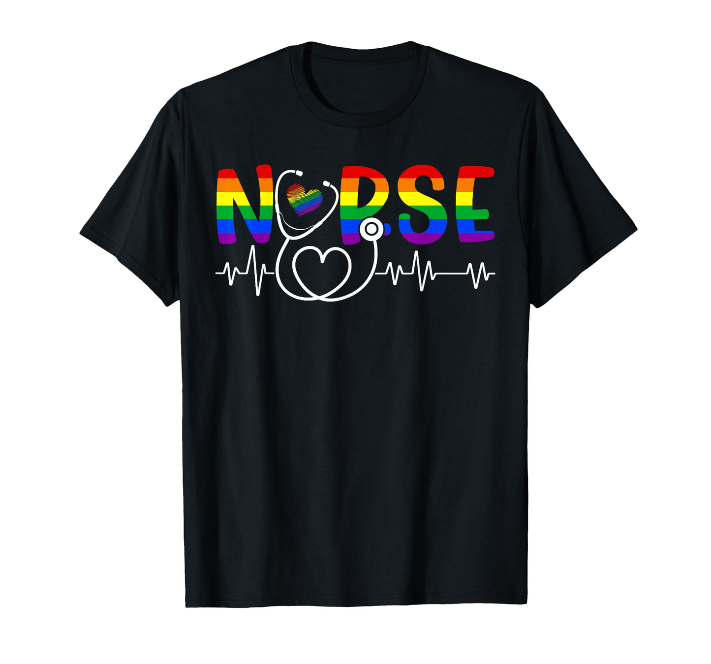 Nurse RN CNA Stethoscope Scrub Top LGBTQ Pride Rainbow Flag T-Shirt
