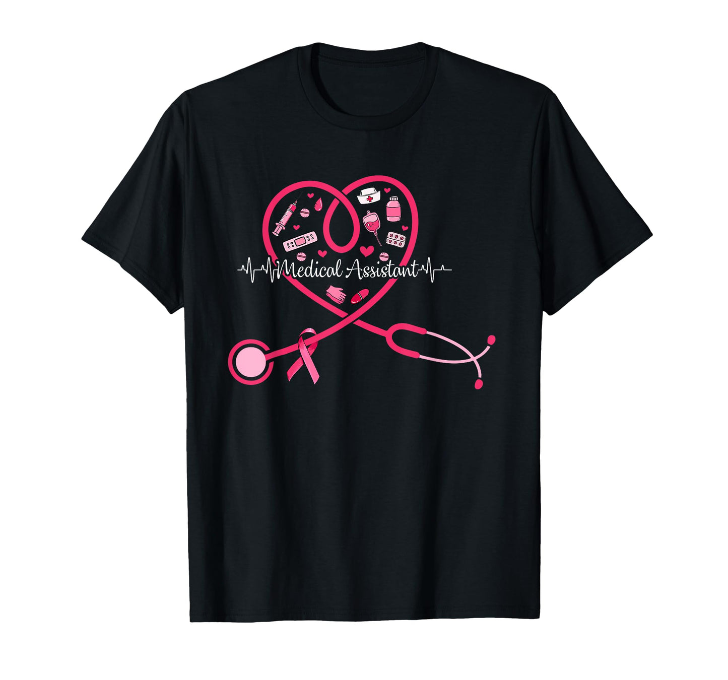 Medical Assistant Pink Stethoscope Heart Pink Breast Cancer T-Shirt