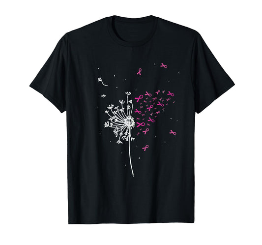Dandelion Pink Ribbon Cool Breast Cancer Awareness Gifts T-Shirt