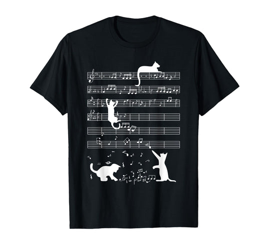 Cute Cat Kitty Playing Music Note Funny Clef Musician Art Men Women Girls Kids T-Shirt