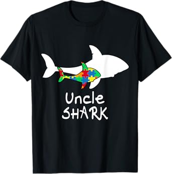 Uncle Shark Puzzle Piece Inspirational Autism Awareness Gift T-Shirt
