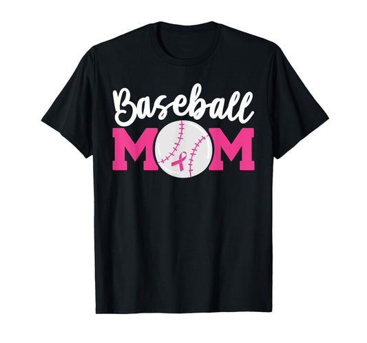 Baseball Mom Pink Ribbon Breast Cancer Awareness Fighters T-Shirt