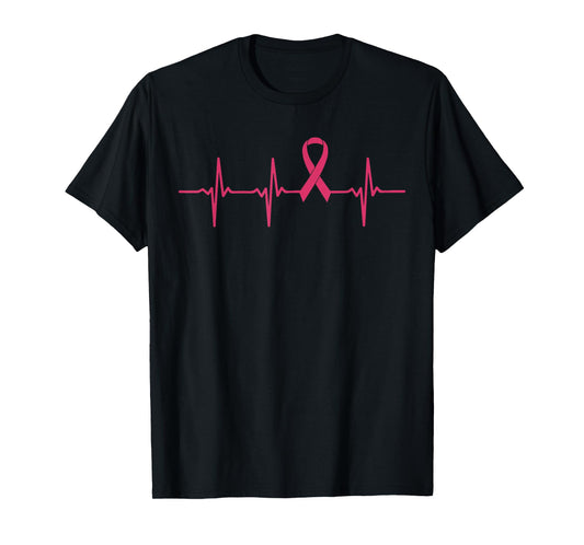 Pink Ribbon Heartbeat Breast Cancer Awareness Gift T-Shirt