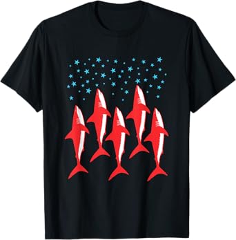 Red White and Blue Shark Patriotic American Flag Shark Lover T-Shirt