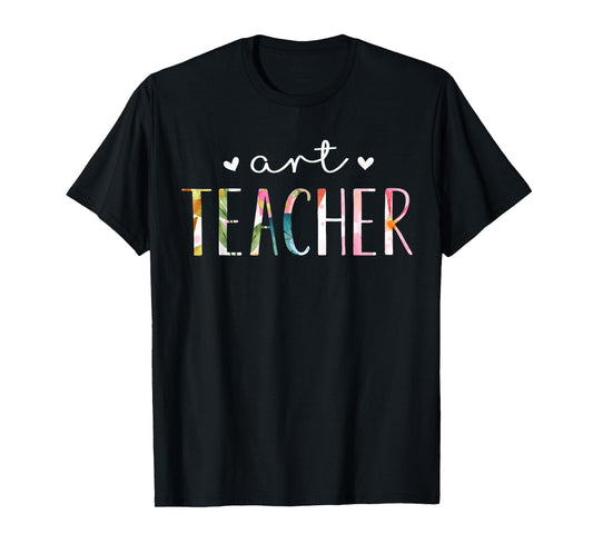 Art Teacher Cute Floral Design T-Shirt, Black