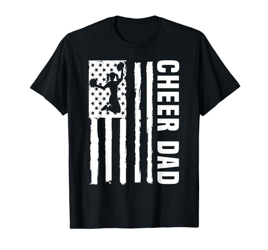 Cheer Dad Cheerleading American Flag Fathers Day Cheerleader T-Shirt