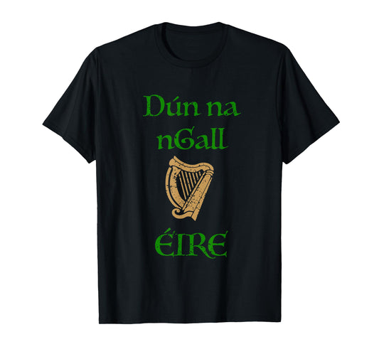 Dún na nGall County Donegal as Gaeilge Gaelic Celtic Harp T-Shirt
