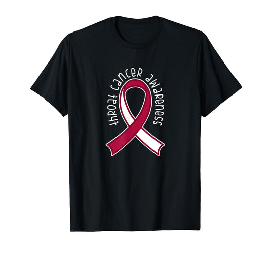 Throat Cancer Awareness Burgundy White Ribbon T-shirt T-Shirt