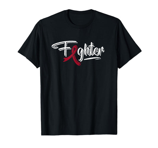 Multiple Myeloma Fighter Blood Cancer Burgundy Ribbon T-Shirt