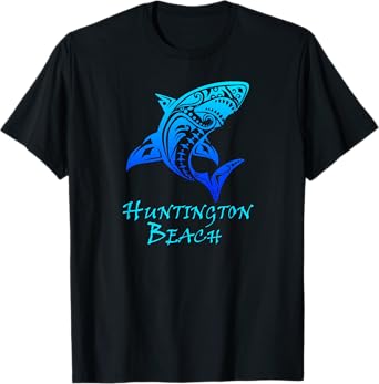Huntington Beach, California Vintage Vacation Tribal Shark T-Shirt