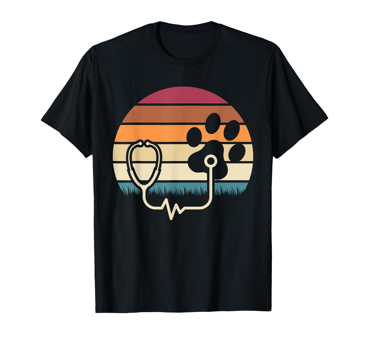 Retro Paw Stethoscope Vet Tech Funny Veterinary Technician T-Shirt