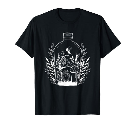 Cottagecore Aesthetic Bottle Mushroom House Fairy Goblincore T-Shirt