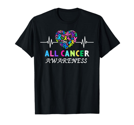 All Cancer Matters Heartbeat Multicolor Ribbon Awareness T-Shirt