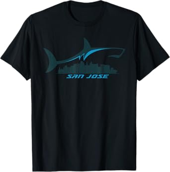 San Jose City Skyline With Shark Above Shark City SJ T-Shirt