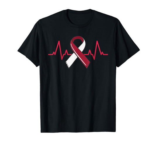 Oral Head And Neck Cancer Heartbeat Throat Burgundy Ribbon T-Shirt