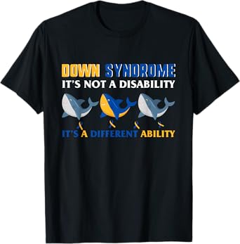Down Syndrome Mom Awareness Love Yellow Blue Ribbon Shark T-Shirt