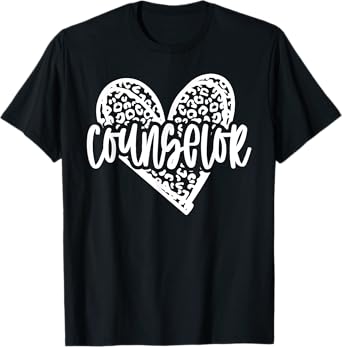 School Counselor Leopard Heart Schools Guidance Counseling T-Shirt