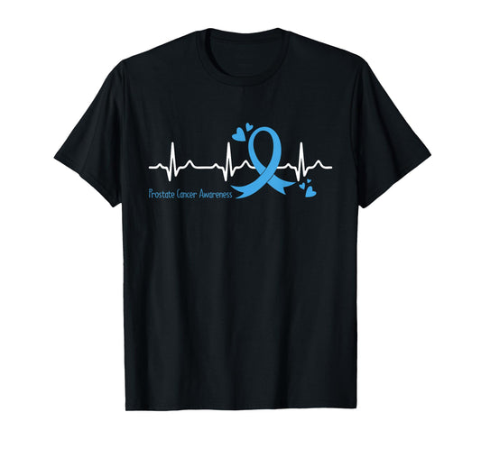 Heartbeat Light Blue Ribbon Prostate Cancer Awareness T-Shirt