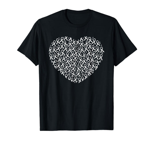 Lung Cancer Awareness White Ribbon Heart Gift Support T-Shirt