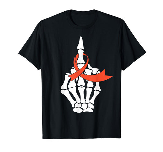 Fuck Kidney Cancer Awareness Middle Finger Orange Ribbon T-Shirt