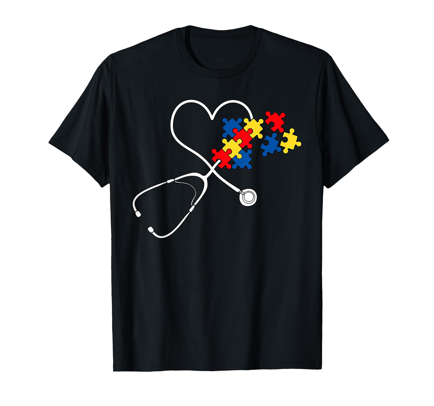 Autism Awareness Nurse Stethoscope Heart ASD Scrub Top Women T-Shirt