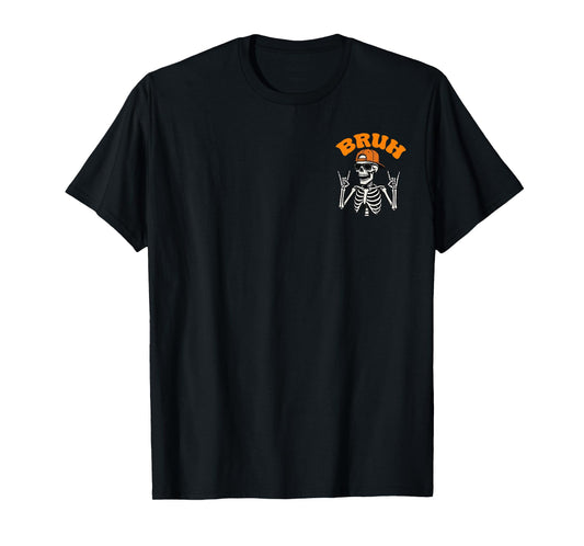 (ON Back) Bruh Punk Rock Skeleton Cool Rocker Halloween Men T-Shirt