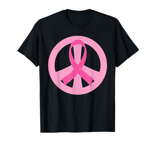 Breast Cancer Pink Ribbon Peace Sign Awareness T-shirt