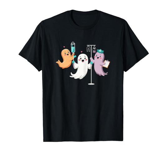 Cute Nurse Ghost Team Spooky Halloween for Nurse Lovers T-Shirt