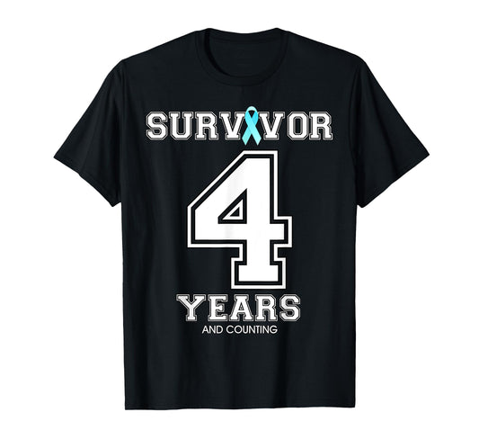 4 Years Ovarian Cancer Survivor Teal Ribbon Gift For Women T-Shirt