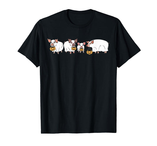 Spooky Pigs Ghost Halloween Farm Animals Autumn Pumpkin T-Shirt