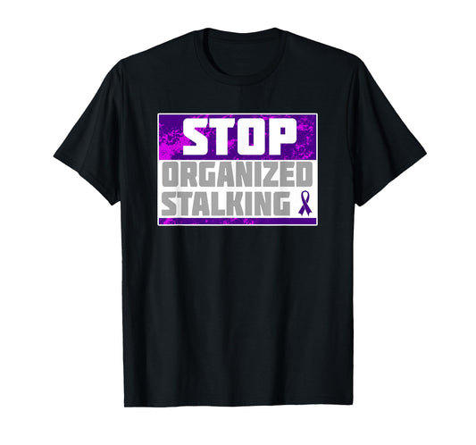 Stop Organized Stalking Online Indigo Ribbon Tshirt T-Shirt