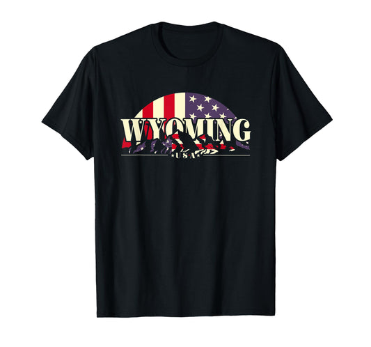 American State Wyoming, Vintage Mountain Nature Hiking T-Shirt