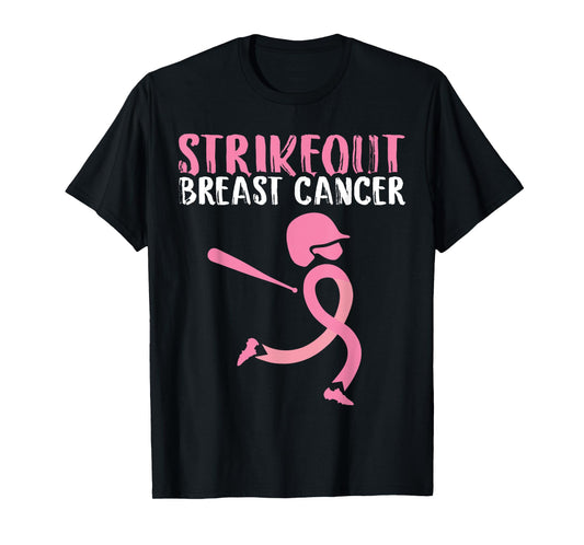 Strike Out Breast Cancer Awareness Pink Ribbon Baseball Girl T-Shirt