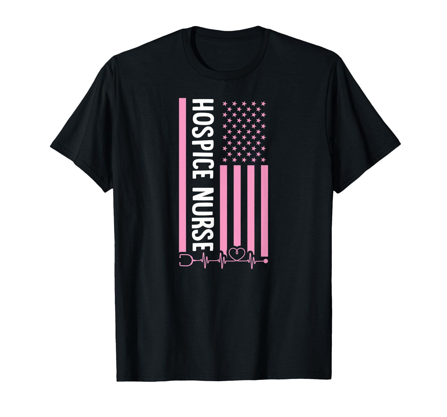Patriotic Hospice Nurse USA American Flag Heart Pulse T-Shirt