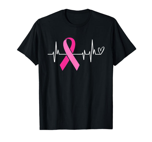 Pink Ribbon Heartbeat Breast Cancer Awareness T-Shirt
