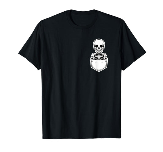 Creepy Skeleton in Pocket Gothic Halloween Design T-Shirt