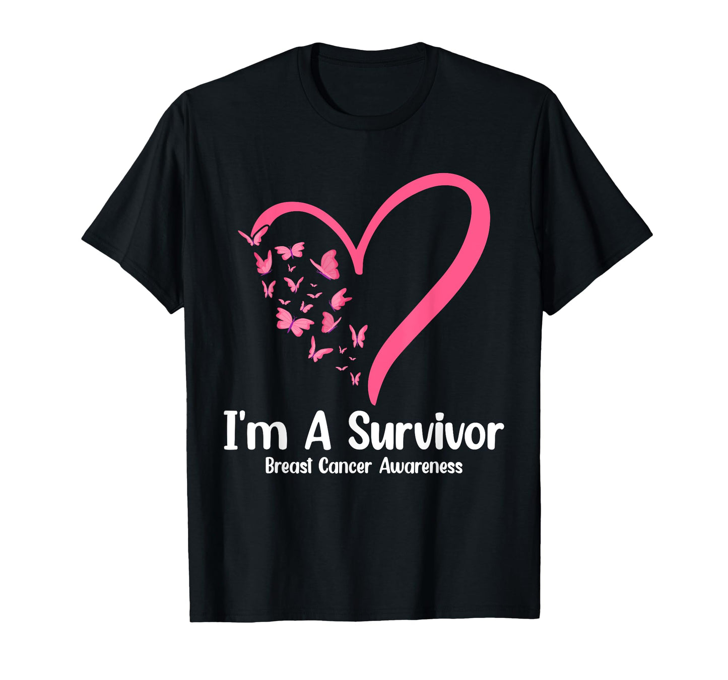 Pink Butterfly Heart I'm a Survivor Breast Cancer Awareness T-Shirt