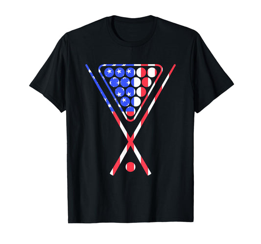 American Flag Billiards Pool Cue and Rack Design GIft T-Shirt