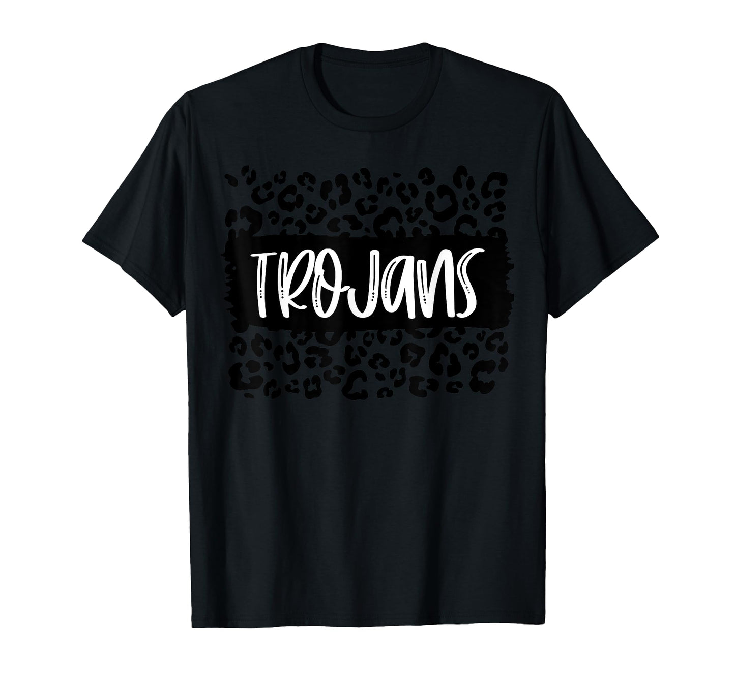 Trojans Team Mascot School Spirit Game Night Leopard Print T-Shirt