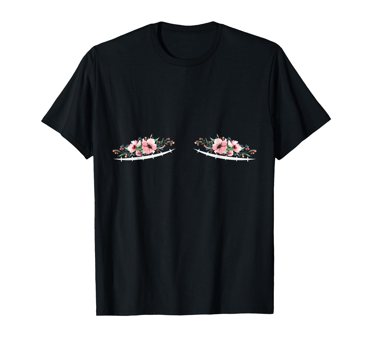 Double Mastectomy Scars with Flowers Breast Cancer T-Shirt