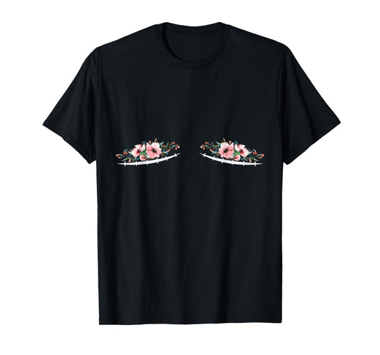Double Mastectomy Scars with Flowers Breast Cancer T-Shirt