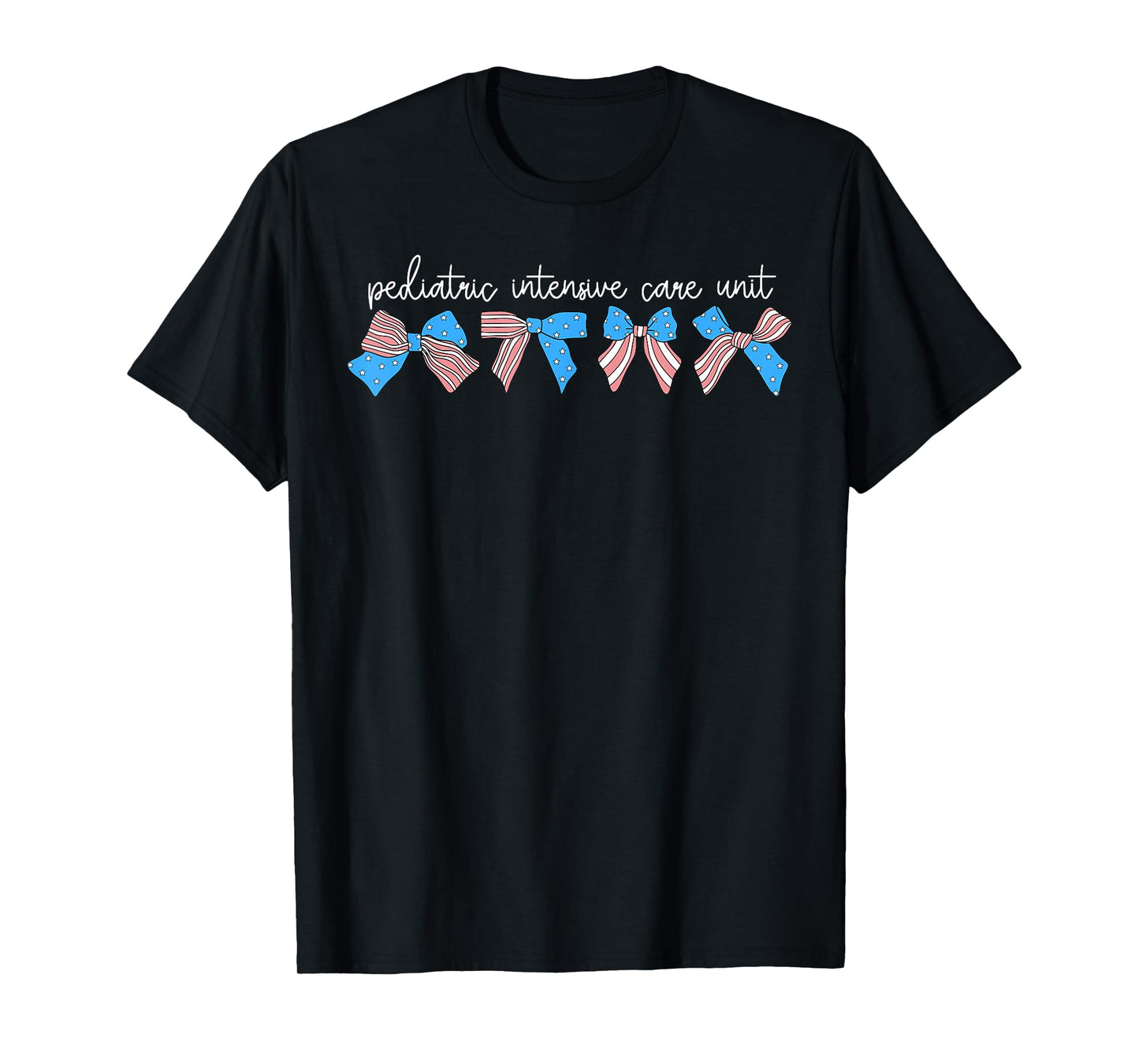 PICU Pediatric Intensive Care Unit Bow US Flag 4th Of July T-Shirt