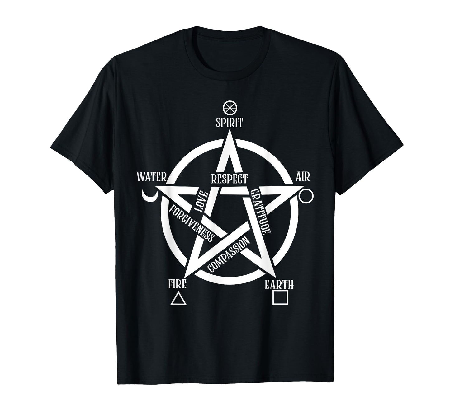 Spirit Water Fire Earth Air - Elemental Pentacle Witch T-Shirt