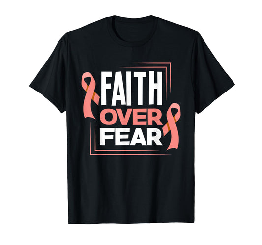 Faith Fear Peach Ribbon Endometrial Cancer Awareness T-Shirt