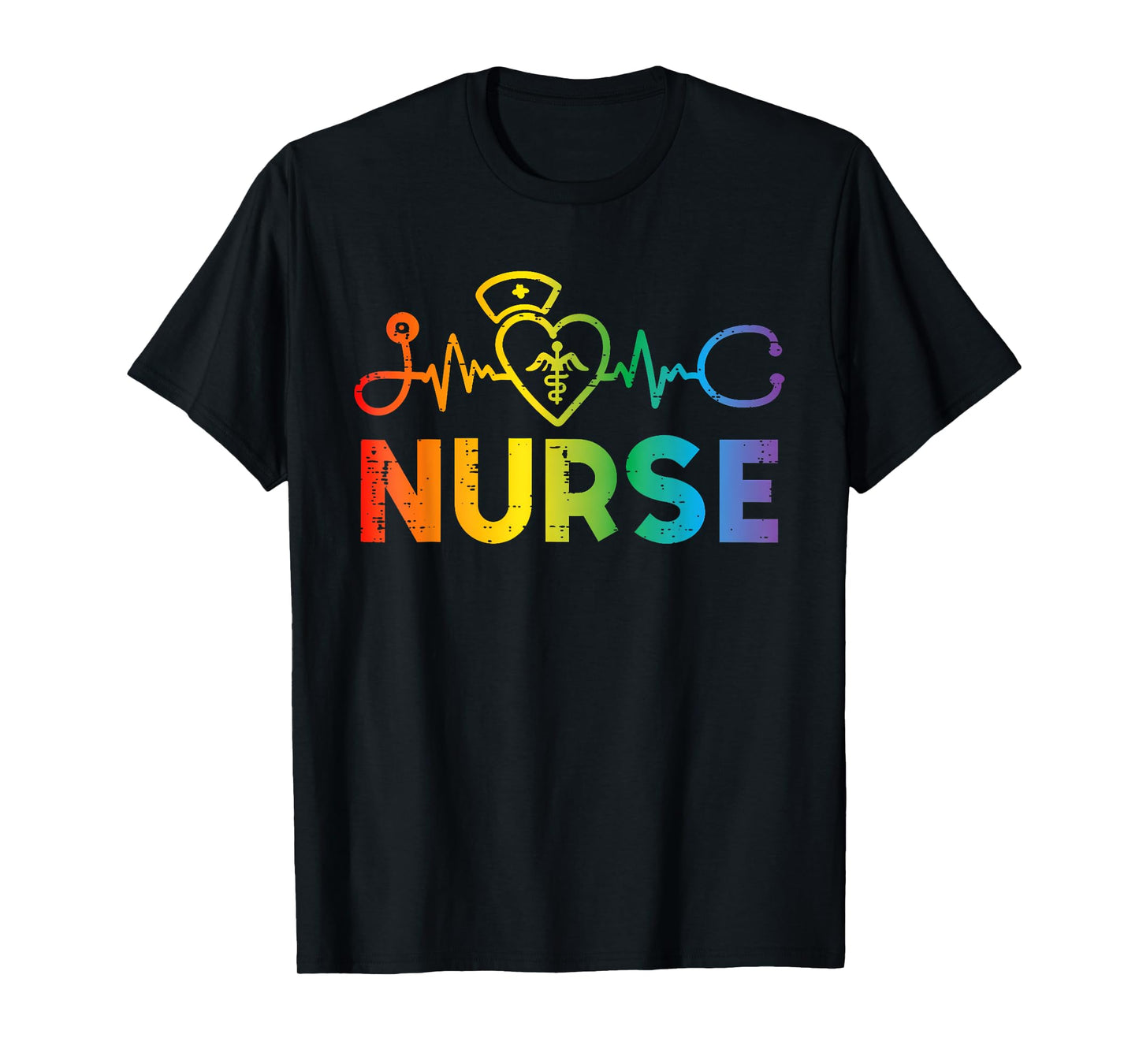Heartbeat Rainbow Heart Gay LGBT Pride Medical Nurse Gift T-Shirt