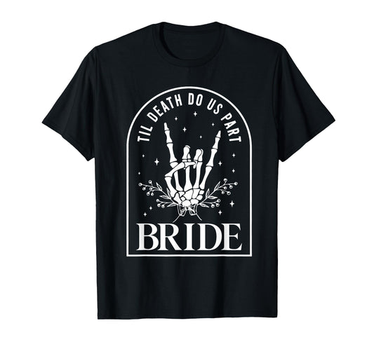 Bride Groom Skeleton Rock Hand Couples Wedding Halloween T-Shirt
