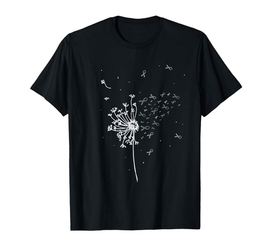 Dandelion Gray Ribbon Tumor Brain Cancer Awareness Gifts T-Shirt
