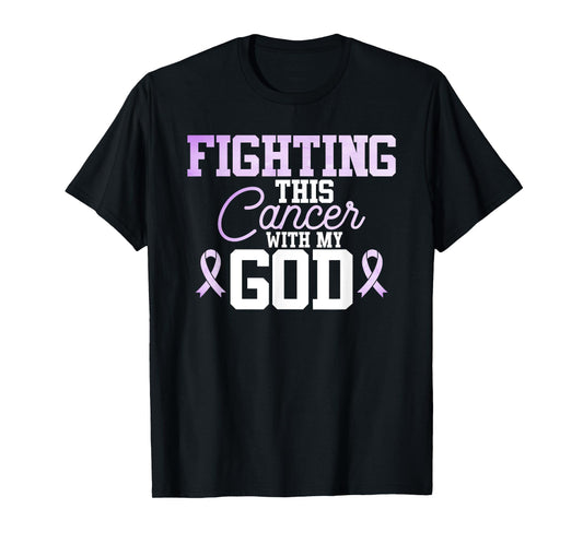 Christian Fighting Cancer Awareness Quote Purple Ribbon T-Shirt