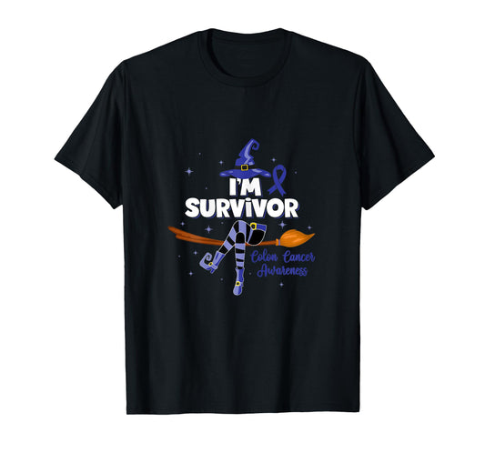 Womens Witch I'm a Survivor Colon Cancer Spooky Halloween T-Shirt