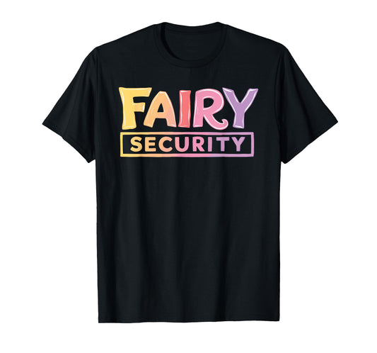 Fairy Security Black Unisex Adults T-Shirt, Small, Short Sleeve, Crew Neck, Cotton 65% Polyester 35%